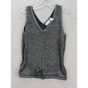 Old Navy Womens Tank Top V Neck Tie Front Sleeveless Gray Cotton Metallic Size M